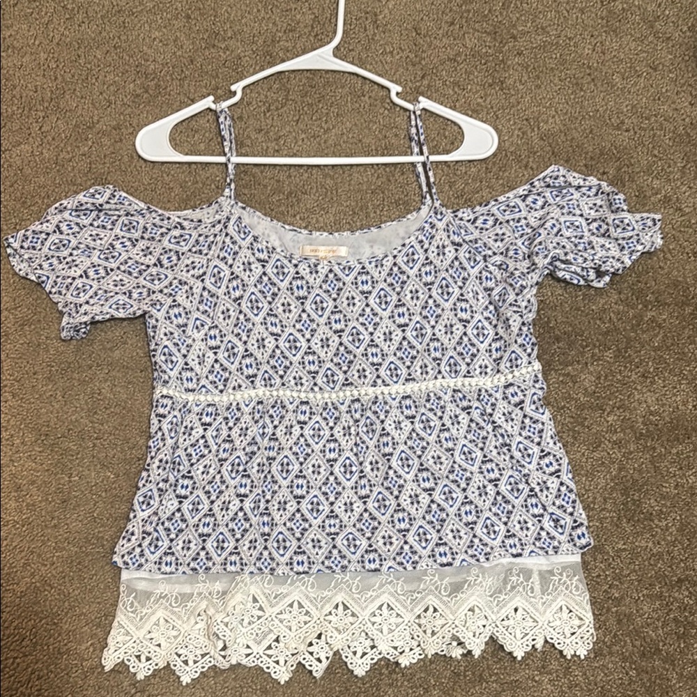 Blue and White Patterned Women's Top